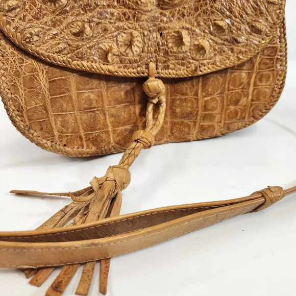 Vintage Alligator Skin Purse Shoulder  Bag Womens Crossbody Light Beige - Picture 3 of 16